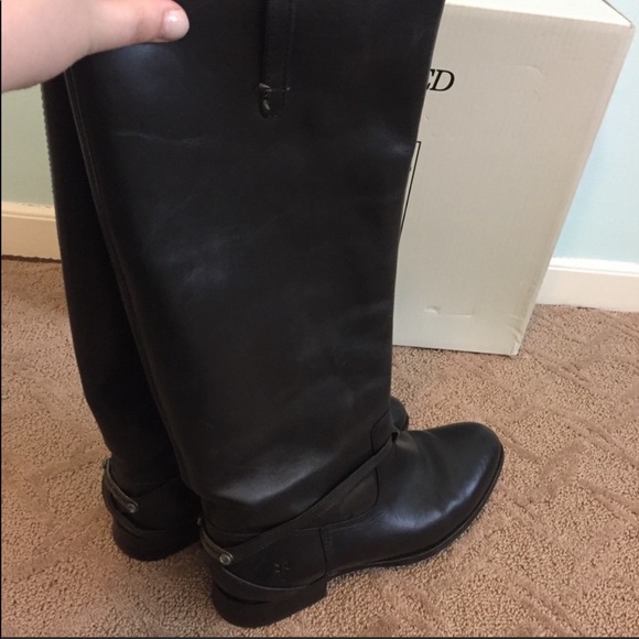 $130 OBO - FRYE Tall Lindsey Plate Black Leather Boots (size 10) - Picture 3 of 8